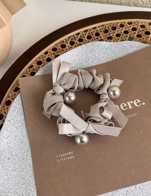 Fashion Apricot Pearl Bow Pleated Hair Tie