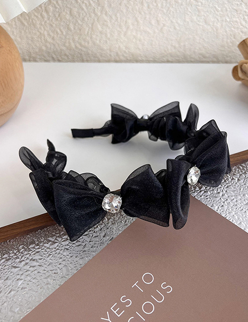 Fashion Black Organza Bow Headband With Diamonds
