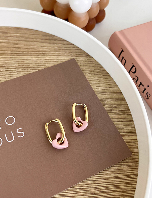 Fashion Pink Alloy Geometric Heart Earrings