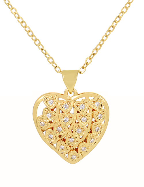 Fashion Gold-2 Bronze Zirconium Cutout Heart Necklace