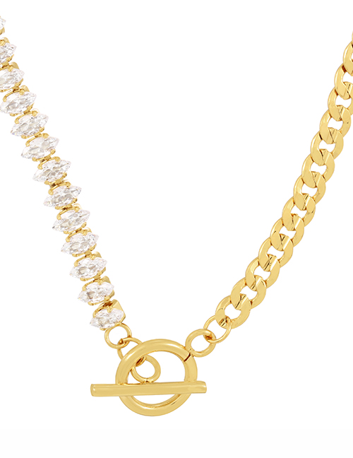 Fashion Gold-3 Bronze Zirconium Geometric Ot Buckle Necklace