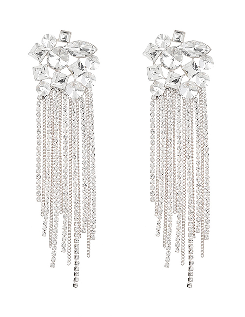 Fashion Silver Color Alloy Diamond Tassel Earrings