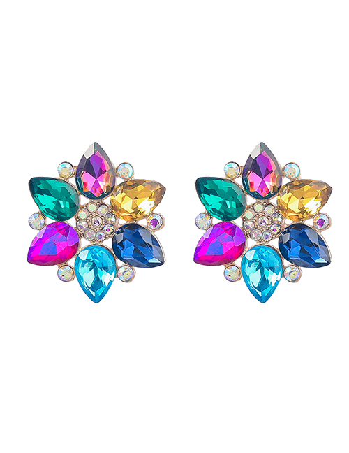 Fashion Color Geometric Diamond Flower Stud Earrings