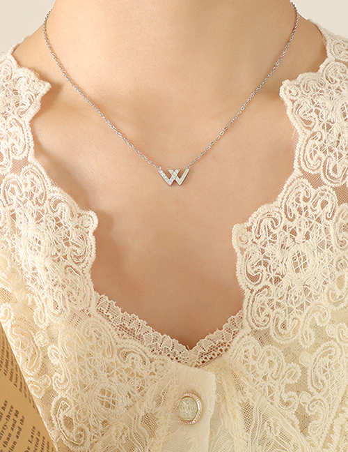 Fashion Silver Titanium Steel Gold Plated Diamond Alphabet Necklace