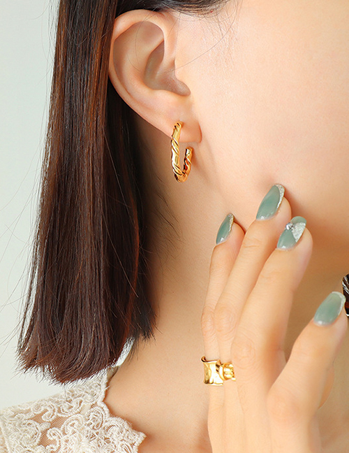 Fashion Gold Titanium Steel C-shaped Twist Earrings
