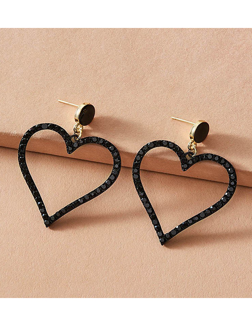 Fashion Black Alloy Diamond Heart Stud Earrings