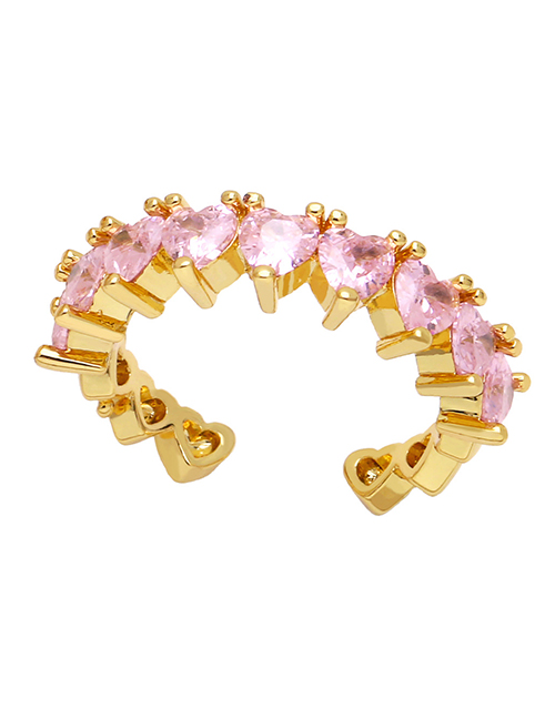Fashion Pink Brass Zirconium Heart Open Ring