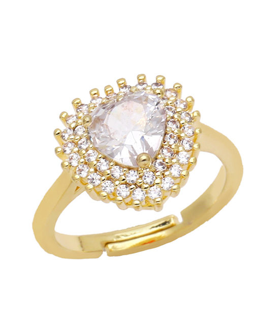 Fashion D (white) Brass Diamond Heart Ring