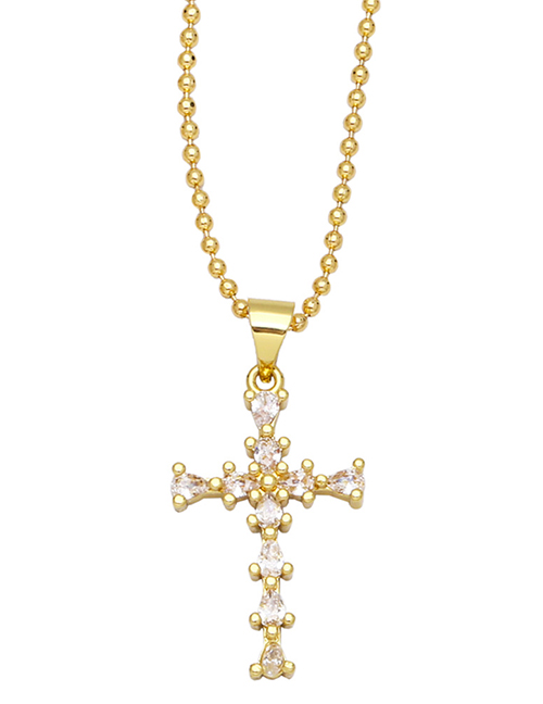 Fashion D Brass Diamond Cross Necklace