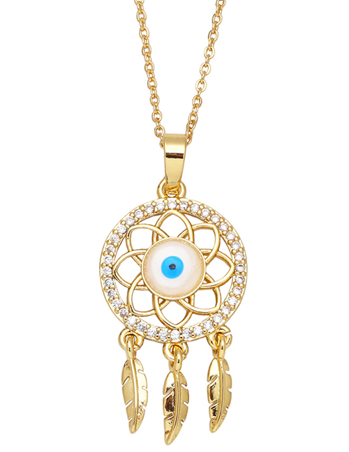 Fashion B Bronze Diamond Eye Feather Fringe Necklace