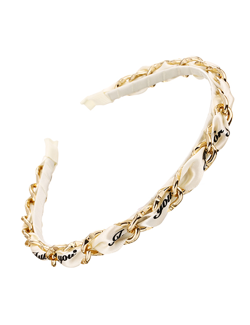 Fashion White Fabric Alloy Letter Chain Headband