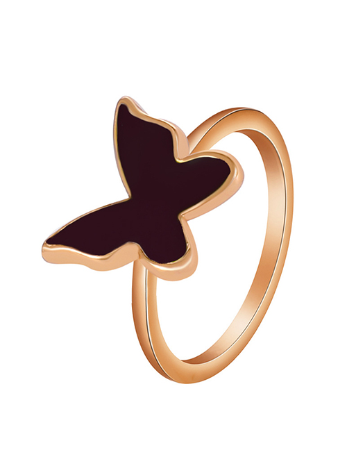 Fashion Black Copper Drip Butterfly Ring