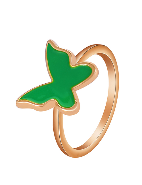 Fashion Green Copper Drip Butterfly Ring