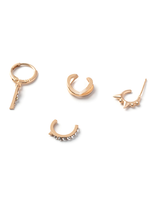 Fashion Gold Metal Diamond Geometric Earrings Set