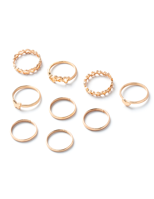 Fashion Gold Metal Geometric Cutout Heart Open Ring Set