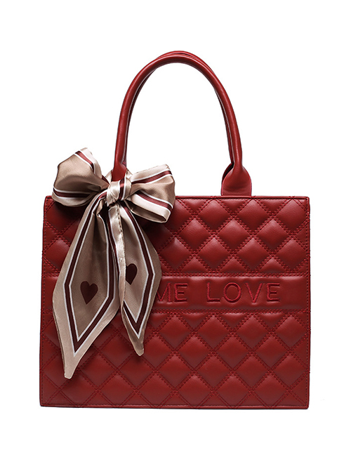 Fashion Red Pu Diamond Silk Scarf Tote Bag