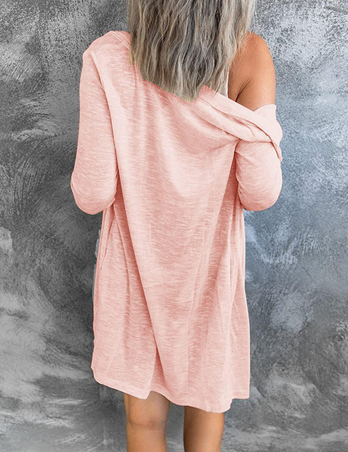 Fashion Light Pink Solid Button Long Sleeve Cardigan