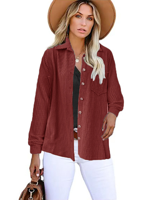 Fashion Sprinkle Red Solid Corn Kernel Button Long Sleeve Cardigan