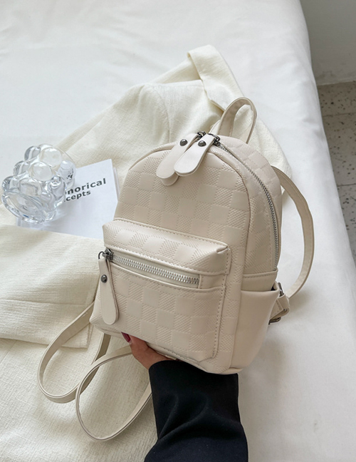 Fashion Creamy-white Pu Check Large Capacity Backpack