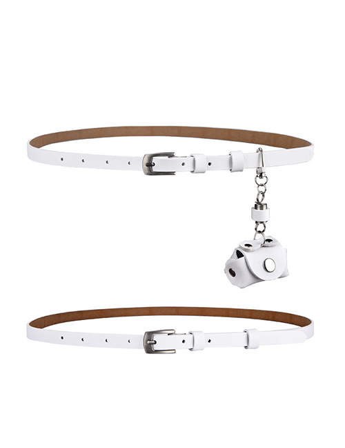 Fashion White Leather Metal Buckle Pouch Wide Belt