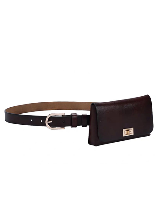 Fashion Brown Leather Metal Buckle Lock Flap Flap Bag Belt