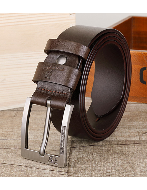 Fashion Brown Leather Wide Belt With Metal Buckle
