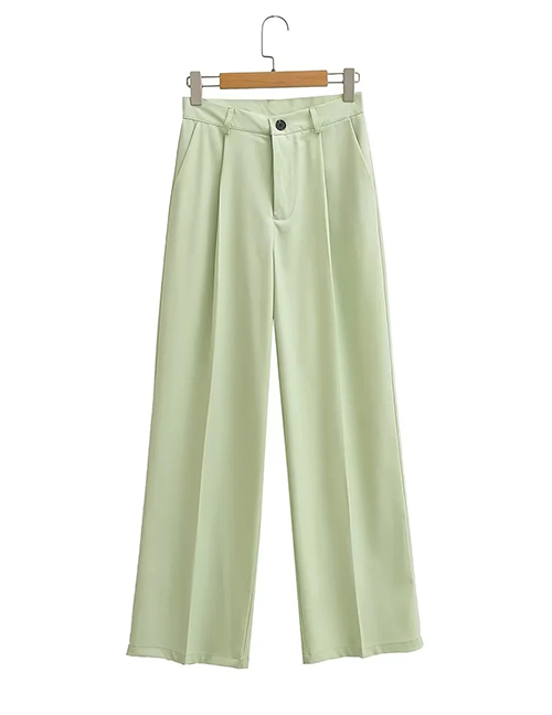 Fashion Green Solid Pleated Straight Wide Leg Pants