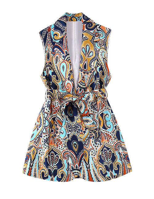 Fashion Color Geometric Print Lace-up Sleeveless Vest
