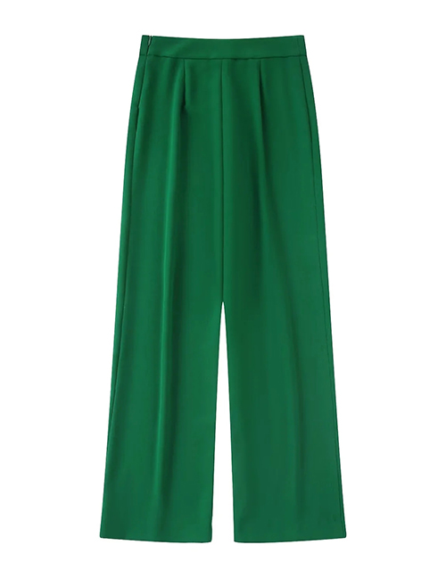 Fashion Green Solid Micro Pleated Straight-leg Trousers