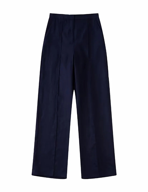 Fashion Blue Woven Micro Pleated Straight-leg Trousers