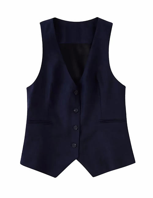 Fashion Blue Woven Breasted V-neck Vest