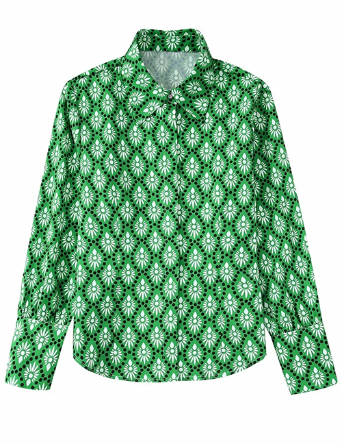 Fashion Green Printed Lapel Shirt
