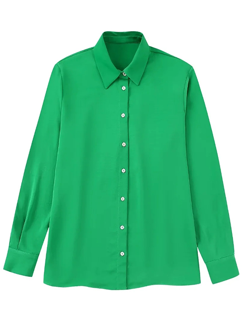 Fashion Green Woven Button-down Lapel Shirt