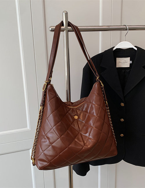 Fashion Red-brown Pu Lingge Large Capacity Shoulder Bag