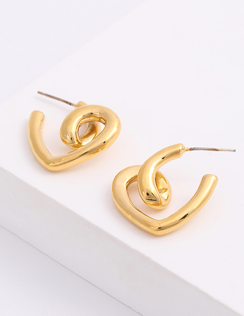 Fashion Gold Alloy Geometric Twisted Heart Stud Earrings
