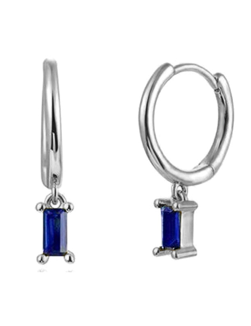 Fashion Blue-silver Brass Diamond Geometric Square Hoop Earrings