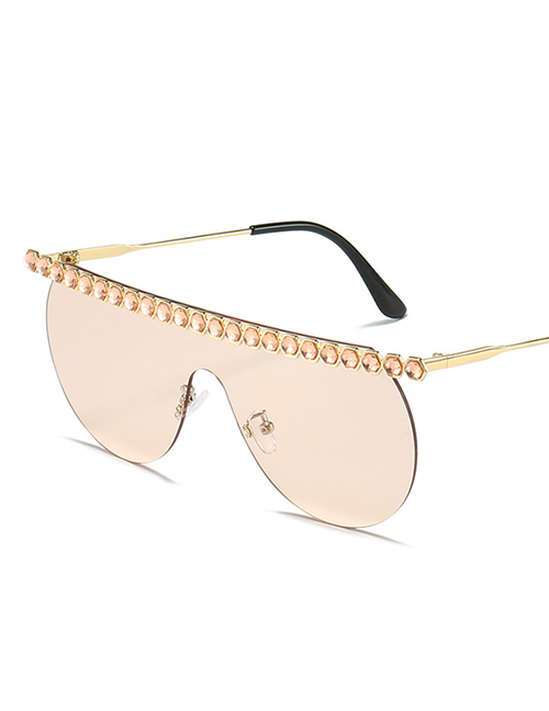 Fashion Gold Frame Champagne Chips Large-frame Metal Semi-circle Sunglasses With Diamonds