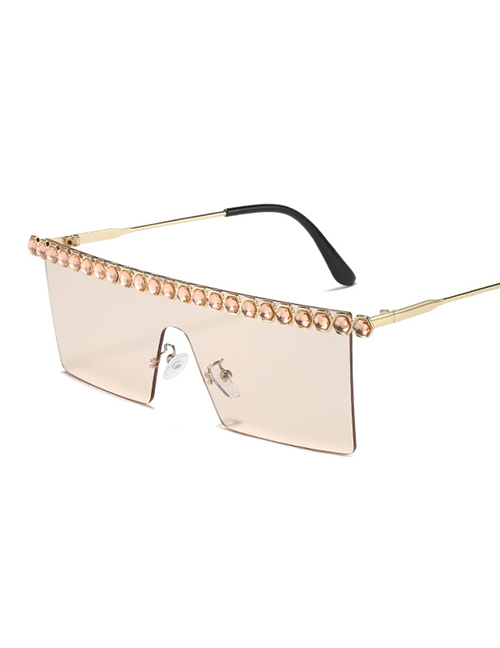 Fashion Champagne Slices Metal Diamond Square Sunglasses