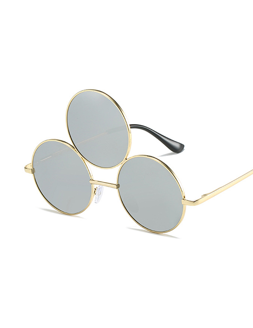 Fashion Gold Frame White Mercury Pc Three Eyes Sunglasses