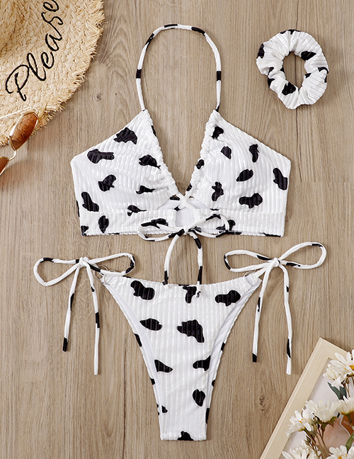 Fashion White Printed Cross Cutout Tie One Piece Swimsuit