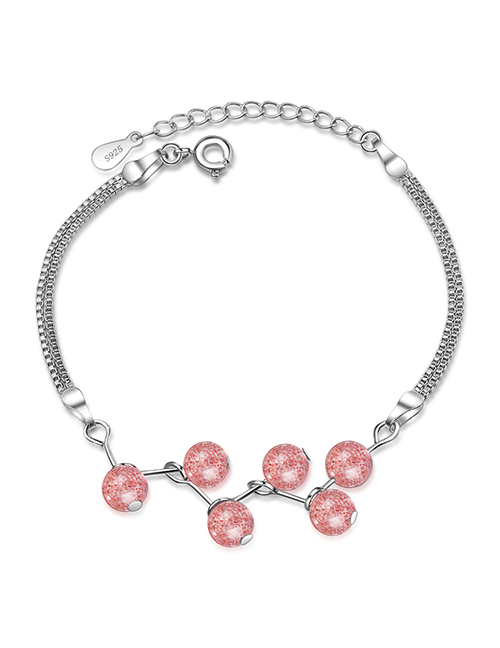 Fashion Silver Geometric Strawberry Crystal Braided Bracelet