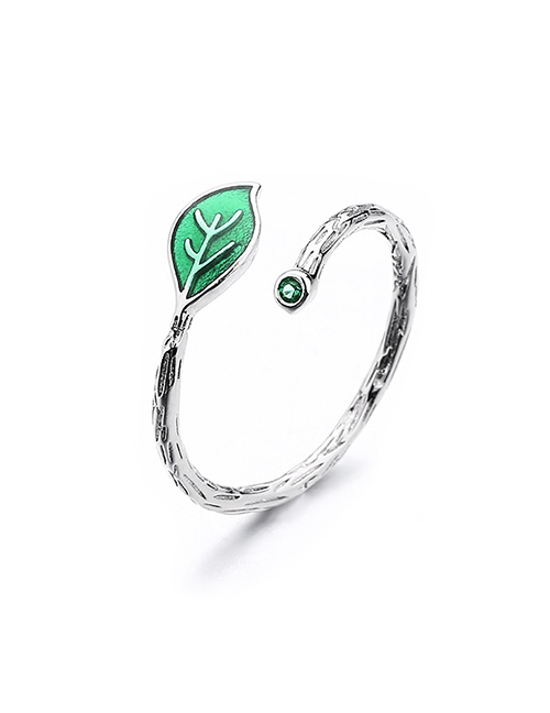 Fashion Leafy Ring (white Gold) Copper Diamond Leaf Open Bracelet