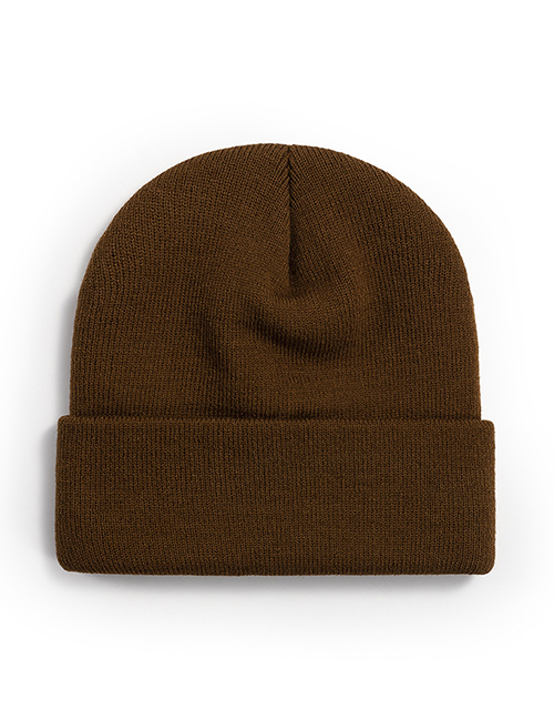 Fashion 124 Coffee Solid Color Wool Knit Rollover Hat