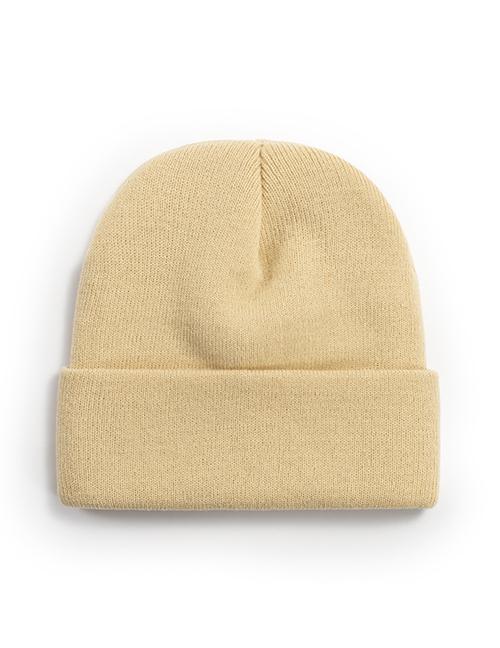 Fashion 124 Inside Beige Solid Color Wool Knit Rollover Hat