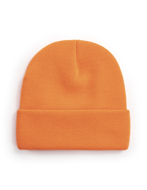 Fashion 124 Inner Fluorescent Orange Solid Color Wool Knit Rollover Hat