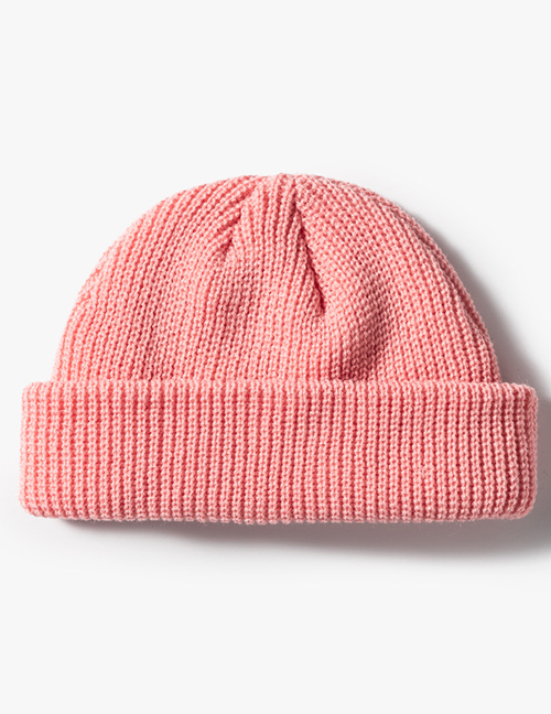 Fashion Pink Solid Color Wool Knit Rollover Hat