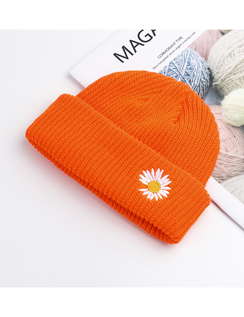 Fashion Orange Daisy-embroidered Knitted Sweater Hat