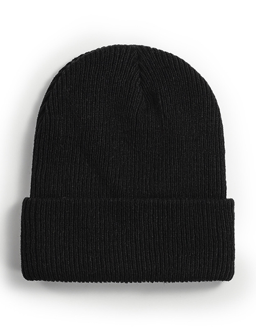 Fashion Black Solid Knit Rollover Hat