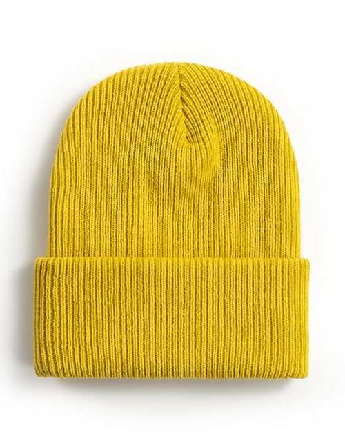 Fashion Yellow Solid Knit Rollover Hat