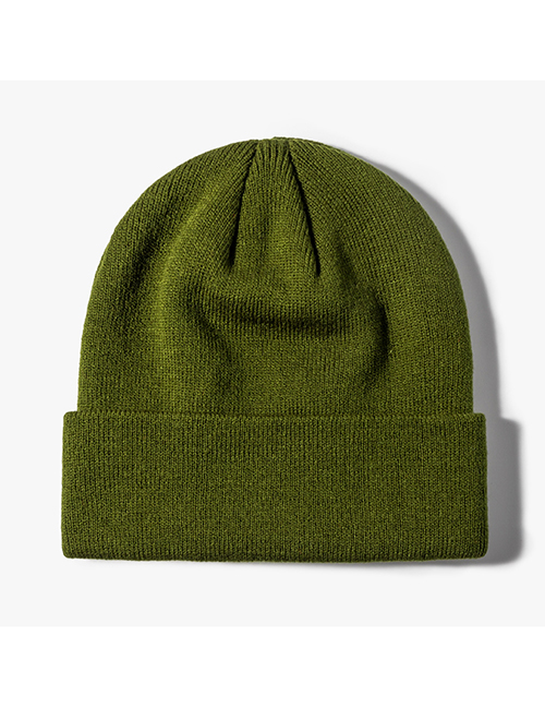 Fashion Army Green Solid Knit Rollover Hat
